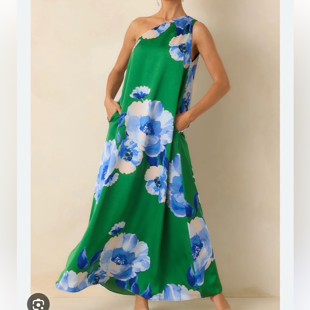 Sugarlips One-Shoulder Green and Blue Floral Dress
